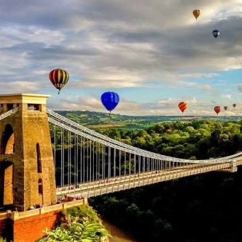 Clifton Suspension Bridge with hot-air balloons